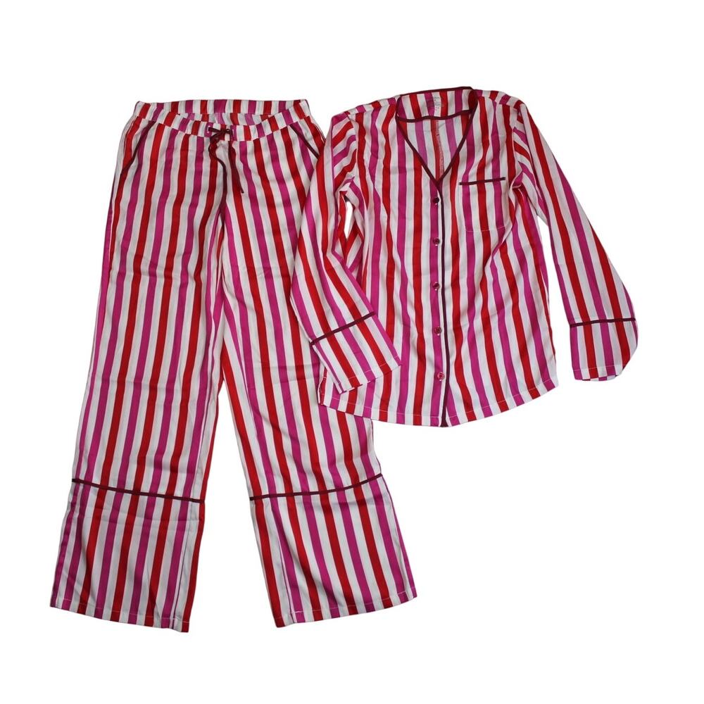SummerSalt Silky Pajama SET Womens XS Red Striped Top and Pants Loungewear